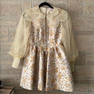 Jorya Korean Floral Ruffle Layered Organza Tulle Floral Mini Dress Sz 8